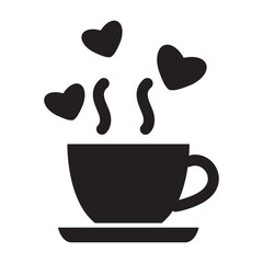 Coffee cup with hearts icon, representing love for coffee, warmth, and romantic mornings.