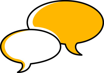 Two speech bubbles, one white and the other yellow, on a black background