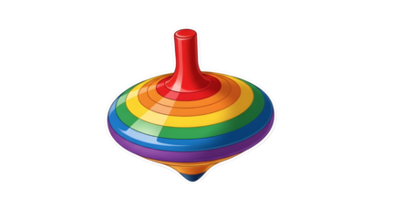 Colorful classic wooden spinning top toy decorated with bright rainbow stripes for childhood fun isolated PNG with Transparent Background