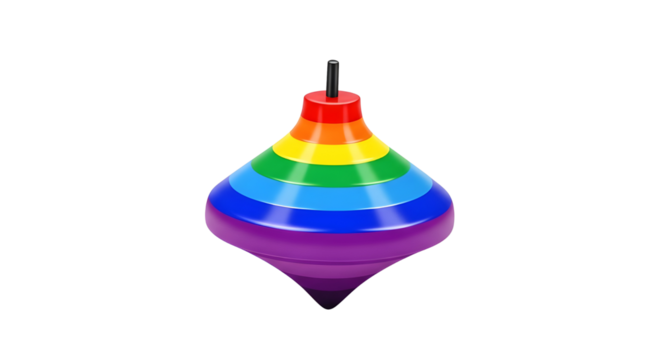 Colorful rainbow spinning top toy graphic asset for childhood and pride concepts isolated PNG with Transparent Background