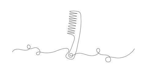 Continuous drawing of comb in simple linear style for symbol, One line drawing of comb