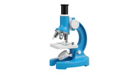 Bright blue student microscope or laboratory tool for science and education research isolated PNG with Transparent Background