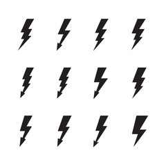 Lightning bolt icons set, black outline of flash lightning bolt icon vector illustration.