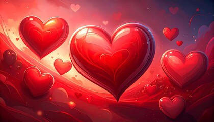 Romantic hearts in vibrant red