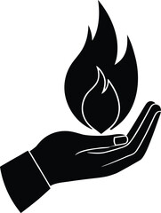 Minimalist hand holding a small flame icon