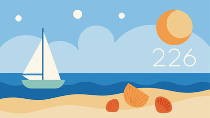 Fototapeta premium Sailboat and seashells on a beach scenery