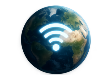 planet earth with wifi network symbol