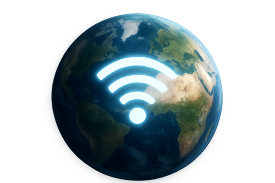planet earth with wifi network symbol