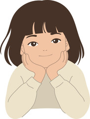 Smile face of girl with chin resting on hand