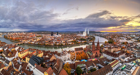 Basel, Switzerland sunrise over the Rhine River