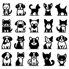 Various black simple dog icon illustration white background