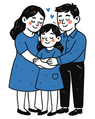 Happy Family Hug Vector Illustration – Parents Embracing Child with Love and Care