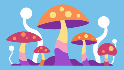 Illustration of colorful mushroom garden