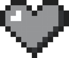 Pixelated grayscale heart icon for digital use