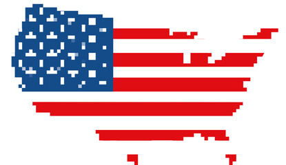 USA map pixelated with American flag colors