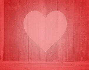Wooden boards with red gradient and love Valentine's heart background with copy space for text.