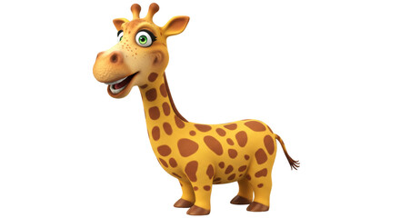 Naklejka premium Cartoon giraffe PNG isolated on transparent background, cute animal with brown spots for children s design and educational materials