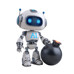 Cute AI Robot with Bomb (Transparent Background)