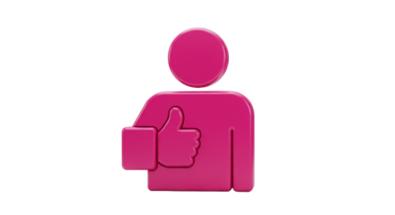 Magenta person icon with thumbs up isolated PNG, positive feedback and approval symbol on transparent background
