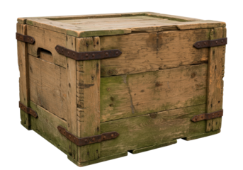 Old wooden crate isolated on transparent background, vintage storage box for shipping and transportation, rustic container