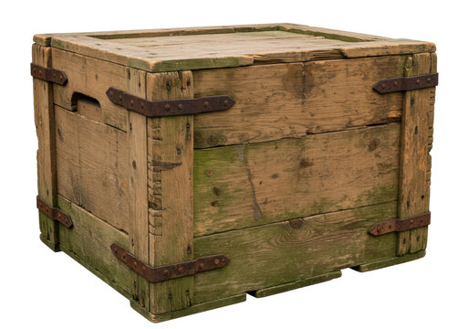 Old wooden crate isolated on transparent background, vintage storage box for shipping and transportation, rustic container