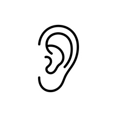 Human Ear Line Art Illustration for Hearing Health and Medical Designs in Black and White Minimalist Style Isolated on White