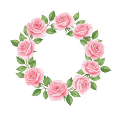 Floral wreath of pink roses with leaves isolated PNG with Transparent Background