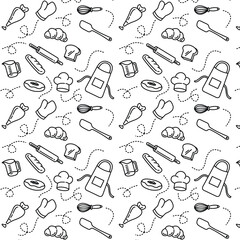 Bake cake bakery doodle seamless pattern background vector