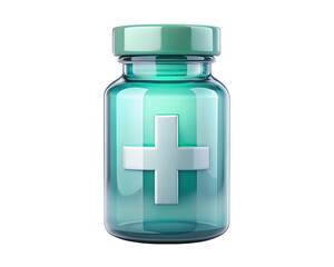 Obraz premium Glass medical vial with a white cross symbol on a black background representing healthcare and medicine