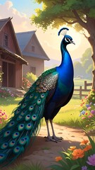 Peacock in a rural setting