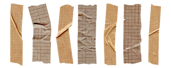 Collection of Vintage Brown Tape Strips. Retro scotch and masking paper pieces with torn edges for...