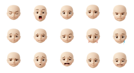 Collection of Diverse Cartoon Human Faces with Various Expressions.