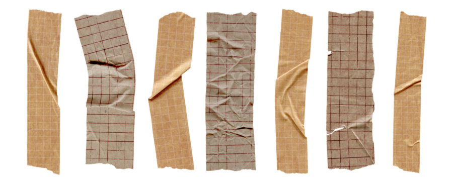 Collection of Vintage Brown Tape Strips. Retro scotch and masking paper pieces with torn edges for scrapbooking, collage, journal and craft isolated design