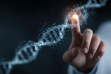 Doctor touching icon DNA. DNA genetics icons. 3D Illustration. 