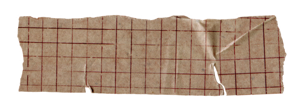 Old Grid Tape Strip. Crumpled torn sticky paper piece with grunge vintage texture. Decorative adhesive for scrapbooking, collage, journal and craft isolated