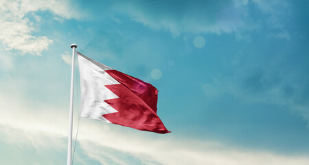 Bangladesh national flag fluttering. The flag blowing in beautiful soft sky. Bangladesh national flag for independence day.