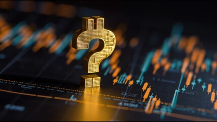 Financial Enigma: A golden question mark hovers above a dynamic stock chart, symbolizing financial uncertainty. The backdrop highlights fluctuating market trends and the complexities of investments.  - Powered by Adobe