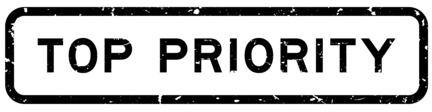 Grunge black top priority word rubber square seal stamp on white background