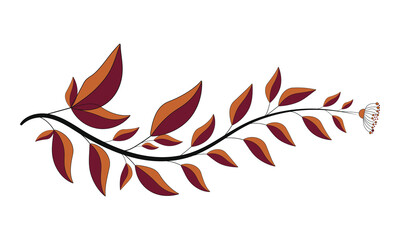 Floral Branch Petal Golden Brown Doodle Tree Leafy Decorative Illustrator Art