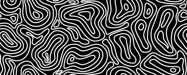 Abstract wavy line seamless pattern. Organic design witn curve lines on black. Geometric rippled surface, wooden texture. Great for textile, fabric, wallpaper, wrapping, scrapbook and packaging