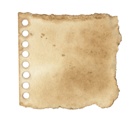 Vintage Dirty Sticky Note with Rough Torn edges. Old brown paper piece isolated on transparent background for scrapbooking, collage, craft, planner and journal decorative design