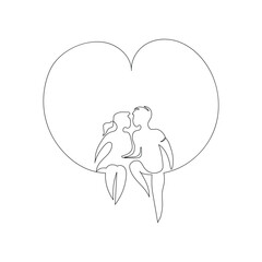 Man and woman couple love in heart shape one continuous line hand drawn style