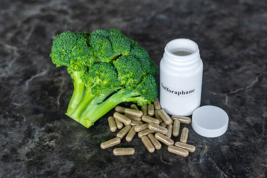 Broccoli contains sulforaphane on the table. Selective focus.