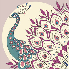 Vector illustration of a colorful peacock with elaborate feathers