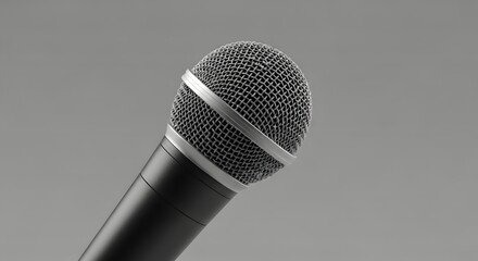 Close up of a professional microphone on a plain background