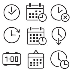 Time, date, and location icons in different shapes vector