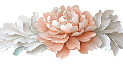A Decorative Floral Element with Peach Peony and White Leaves