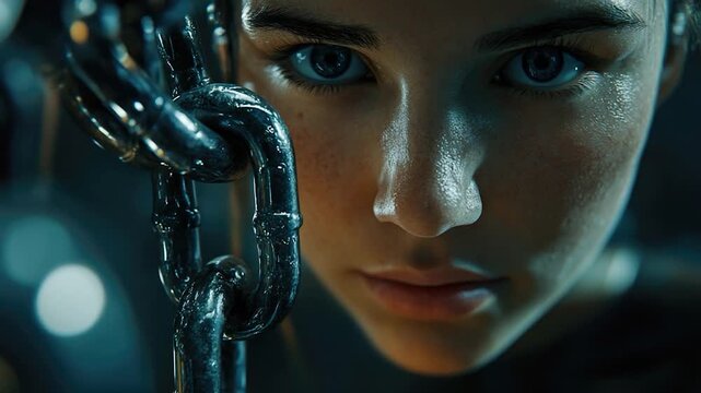 Close-up of a hand holding a metal chain