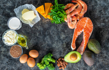 Products contain Omega 3. Selective focus.