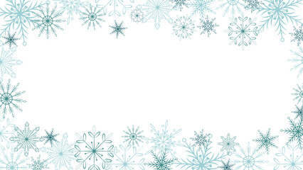 Decorative winter border with snowflakes, frosty frame on white background, vector holiday template for cards, invitations and posters.